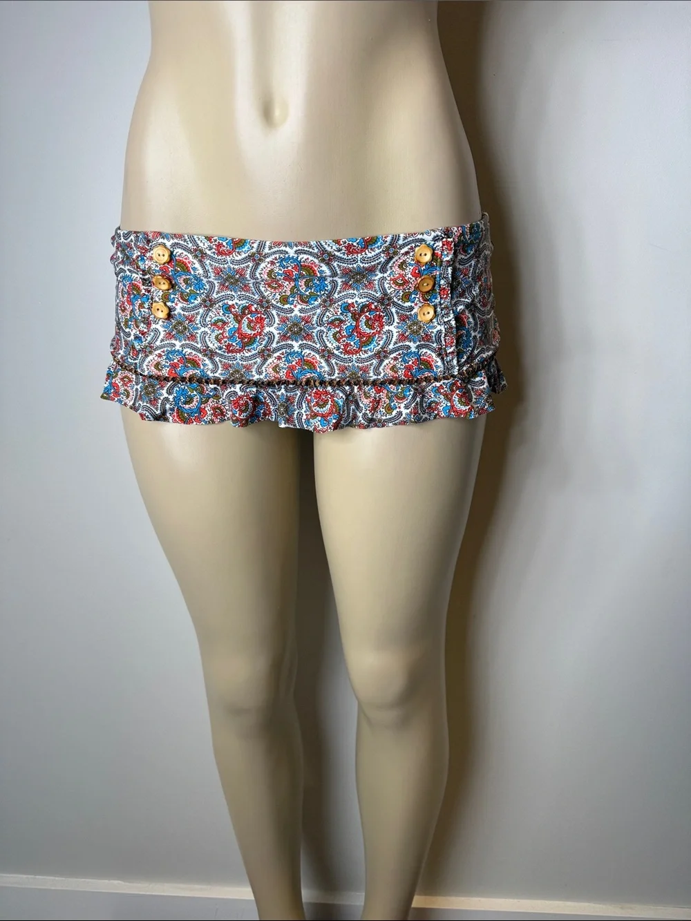Lucky Brand Paisley Ruffle Bikini Bottoms - Orange, Blue, Brown, Cream